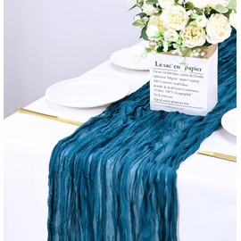 HEIPINIUYE 2 Pcs 13FT Teal Cheesecloth Table Runner 35 x 157 Inches Boho Cheese Cloth Table Runner for Wedding Baby Shower Birthday Party Gauze Table Runner