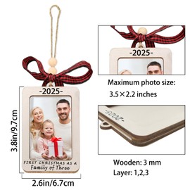 Christmas Ornaments Picture Frames Wood First Christmas As A Family of Three Photo Frames Ornament 2025 Baby 1st Xmas Ornaments New Parents Gifts for Couples Mom Dad Girls Boys Xmas Tree Decor
