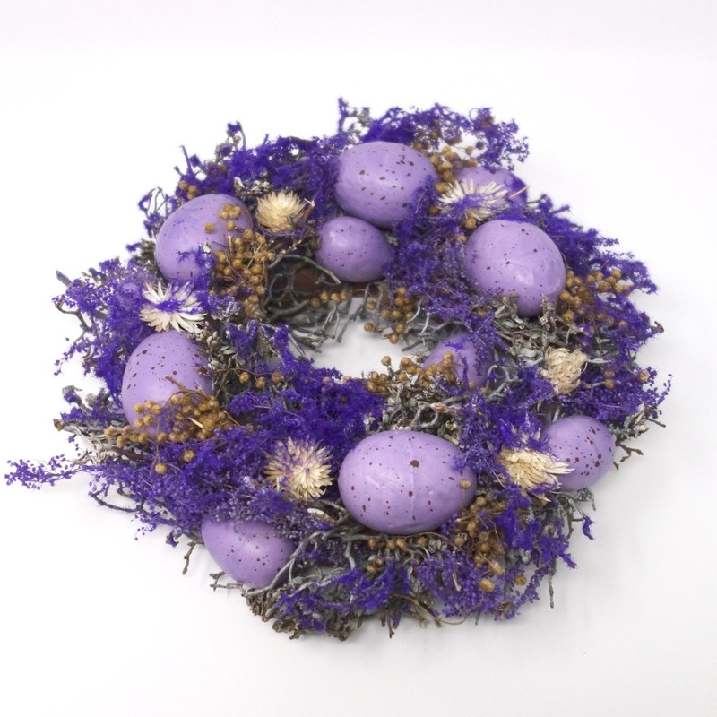 Shophaus24 Purple Wreath with Eggs, Easter Wreath Diameter 23 cm