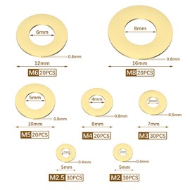 170 PCS M2 - M8 Copper Flat Washers,Brass Gaskets