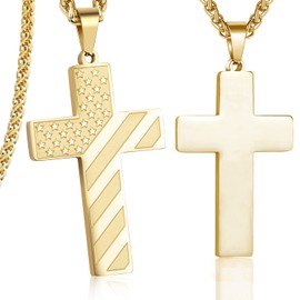 KLIFOWDY 24 Inches Cross Necklace for Men Stainless Steel American Flag Pendant Chain for Men Jewelry Gift Packed