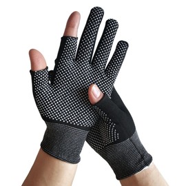 TUISKU Two-Finger Work Gloves, Anti-Slip, Fingerless, Work Gloves, Gardening, Set of 12, Black (S)