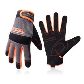 HLDD HANDLANDY UltraLight Safety Work Gloves, Mens & Women Multi-Functional Work Gloves with Extensive Palm Protection, Mechanic Gardening Construction DIY Gloves with Touchscreen (XXL, Orange/Gray)