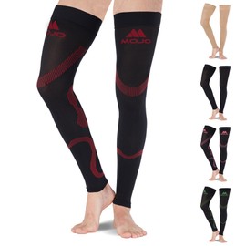 Mojo Compression Socks for Women - Large A609BR3, 20-30mmHg Graduated Support Thigh-Hi Leg Sleeve with Grip Top for Lymphatic Issues, Venous Insufficiency, and CVI - Black/Red - 1 Pair