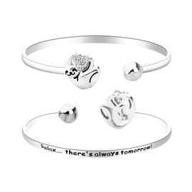 POTIY Sloth Charm Bracelet Sloth Gifts Lazy Bracelet Relax There's Always Tomorrow Gifts for Women (Silver)