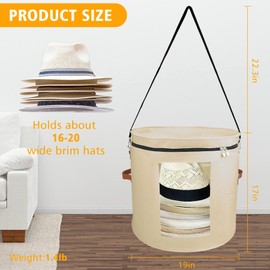 VanlonPro Large Hat Storage Box for Women & Men, 19" D x 17" H Oversized Hat Box Organizer，Foldable Round Travel Hat Boxes with Dustproof Lid, Stuffed Toy Storage Bin Bag (Milk Coffee)