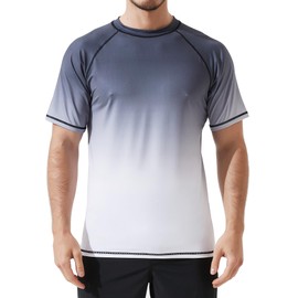 Arcweg Rash Guard Men Short Sleeves Shirt UPF 50+ Elastic Rash Vest Loose Fit Swimming Top Quick Drying Running Vest Sports Top Gray Gradient L（UK