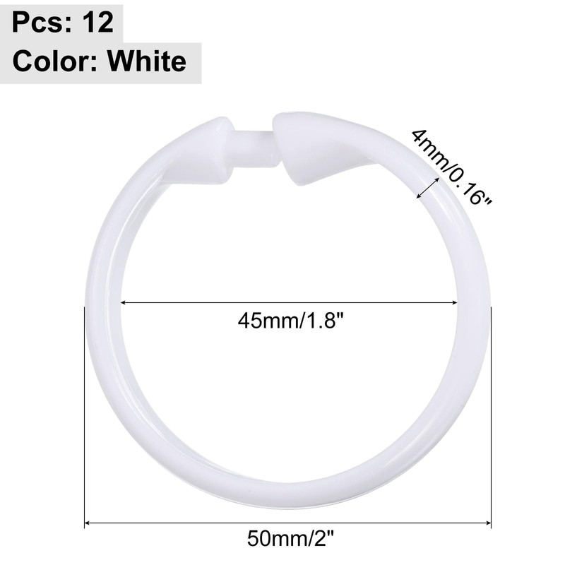 Sourcing Map 12 Pcs Shower Curtain Rings, O-Shaped Plastic Rings