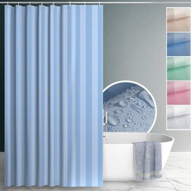 ANRO Shower Curtain Bath Curtain Shower Curtains Washable with Shower Curtain Rings Hooks Textile Curtains Made of Fabric 100% Polyester Waterproof Light Blue 120 x 200 cm