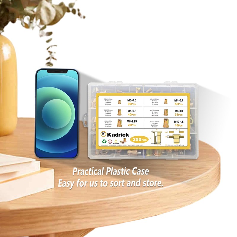 Kadrick Rivet Nut Kit, 250pcs Metric Rivet Nut Assortment Kit