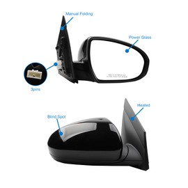Wahparts 87620-D3990 Right Passenger Side Mirror Assembly Compatible With 2019 2020 2021 Hyundai Tucson 3Pin With Manual Folding Power Glass HY1321288 87620D3990