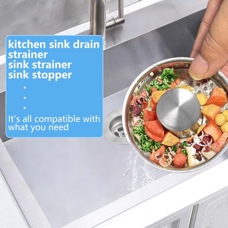 3-in-1 Kitchen Sink Drain Strainer Stopper, Upgraded Stainless Steel Sink