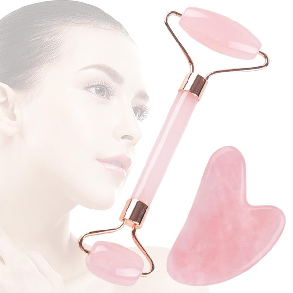 CATOR 2pcs Jade Roller Set, Gua Sha MassagegeräT, Natü Rliche