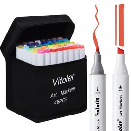 Piochoo Markers,48 Colors Double Tipped Alcohol Markers,Art Marker for Adults Coloring Book, Illustrations,Card Making, Painting,Drawing,Art Supplies