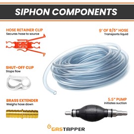 GasTapper Fuel Transfer Pump - Gas Siphon Pro Pump for Gasoline, Oil, Diesel, Water, Liquid, Fluid - Portable Hand Gas Pump Includes Brass Tip Weight, 9 Ft Hose and Pinch Clip - 3.5 Gls/Min