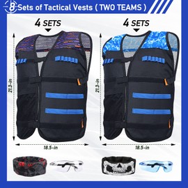 8 Pack Tactical Vest Kits Fit for Nerf Guns N-Strike Elite Series for Kids Birthday Toy Gun Wars, Basement or Backyard Games, Birthday Party Supplies with Kids Vests, Face Masks, Protective Glasses