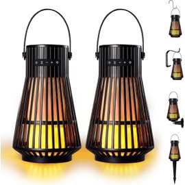 NUNET Outdoor Stereo System Bluetooh Lantern Speakers, Sync Multiple Wireless Speakers, 10W Surround Sound IPX5 Waterproof, Rechargeable LED Flame Effect Tiki Torch Decor for Patio/Yard 2 Pairs