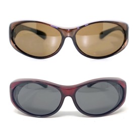 2 Pair of Women's Polarized Fit Over Oval Sunglasses (Red and Brown)