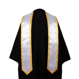 Newrara Deluxe Unisex Adult Plain Graduation Honor Stole Sash with Trim 72" Long (White + Gold Trim)