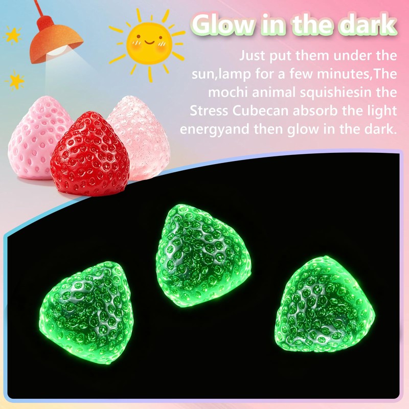 Big Strawberry Glow in The Dark Squishies, Sticky Fruit Squeeze,
