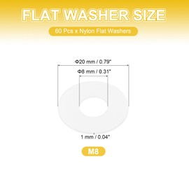 PATIKIL M8 Nylon Flat Washers, 120 Pcs 8mm ID 20mm OD 1mm Thick Plastic Sealing Flat Round Washer Spacer Gaskets Replacement for Plumbing Faucet Hose Fastener Bolt, White