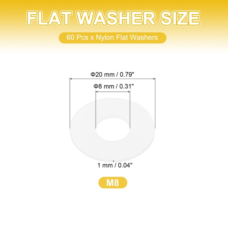 PATIKIL M8 Nylon Flat Washers, 120 Pcs 8mm ID 20mm