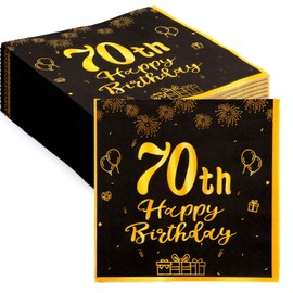 ZOCONE 60 Pcs 70th Birthday Napkins Black and Gold 70th Birthday Table Decorations for Men Women Disposable 70th Birthday Party Napkins Happy 70th Birthday Party Supplies Table Decor(70th, 60PCS)