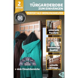 Menz Door Coat Rack for Hanging, Set of 2 - Stainless Steel Door Hooks with Non-Slip and Felt Pads - 2 x Practical Door Hook Rail for Hanging, Ideal as Coat Hooks for Door