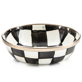 MACKENZIE-CHILDS Enamel Relish Dish, Small Serving Bowl for Entertaining, Black-and-White Courtly Check
