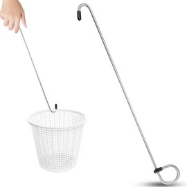 Skimmer Hook, Pool Skimmer Basket Hook Tool Stainless Steel, Skimmer Basket Handle Suitable for Cleaning Swimming Pool Debris Pool Skimmer Hook, Hook with Rubber Protective Cover Skimmer Basket Hook