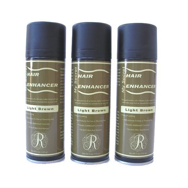 My Secret Correctives Hair Enhancer Spray for Thin/Thinning Hair -5oz Each - 3 Cans - Light Brown