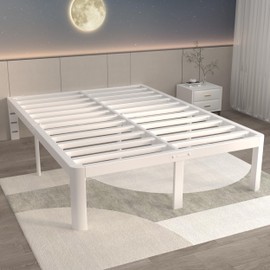 ITIMIDI 16 Inch White Bed Frame King Size with Round Corner Legs, Metal Platform Bed Frame King, Storage Space, No Box Spring Needed, Heavy Duty Steel Support 3500 LBS, Noiseless, Easy Assembly