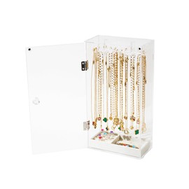 Gearific Necklace Holder, Necklace Organizer with 24 Rotation Hooks, Clear Jewelry Organizer Display Holder with Velvet Tray for Rings Earrings (Clear)