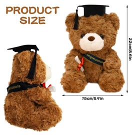SKIKHN Graduation Plush Bear Toy, 23 cm Exam Bear, Teddy Bear Plush Toy with Diploma and Doctor's Hat, Plush Soft Toys Toy, Graduation Bachelor Gift, Gifts for Bachelor Degree, Brown