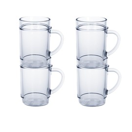 AIOS Set of 4 Unbreakable Polycarbonate Stackable Beakers with Handle (300ml/10.6oz). Ideal for Hot Drinks & Cold Drinks.