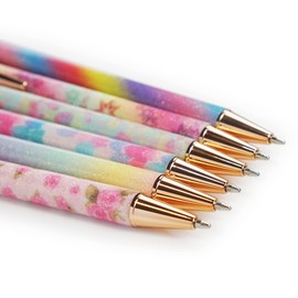 U-RIGHT Cute Pens for Girls Women Patterned Fancy Glitter Colored Body Fashion Pretty Design Medium Point Smooth Retractable Pens for Gift 6 Pack