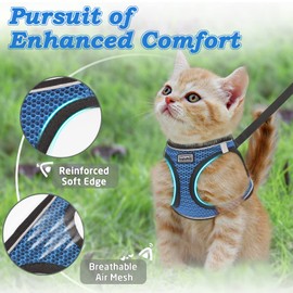 SALFSE Cat Harness and Leash for Walking Escape Proof, Adjustable Kitten Vest Harness Reflective Soft Mesh Puppy Harness for Outdoor, Comfort Fit, Easy to Control (Blue, XS)