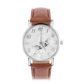 Joyzan Female Analog Watch, Fashionable Stylish Women Quartz Watch with Fashion PU Leather Strap Round Dial Simple Butterfly Lychee Pattern Elegant Classic Womens Wristwatches Wrist (Coffee)