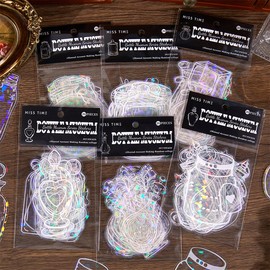 YGONTAK 120Pcs Holographic Glitter Sticker Set Glassware Bottle Shape Stickers Decorative Decals Paper Scrapbooking Supplies for Journal Planner Notebook DIY Art Craft Album Bullet