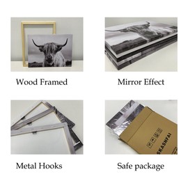 Black and White Cow Bull Yak Canvas Picture Wall Decor Farmhouse Baby Highland Cow Decor Bathroom Picture Wall Art Framed for Home Office (16x24 inch)