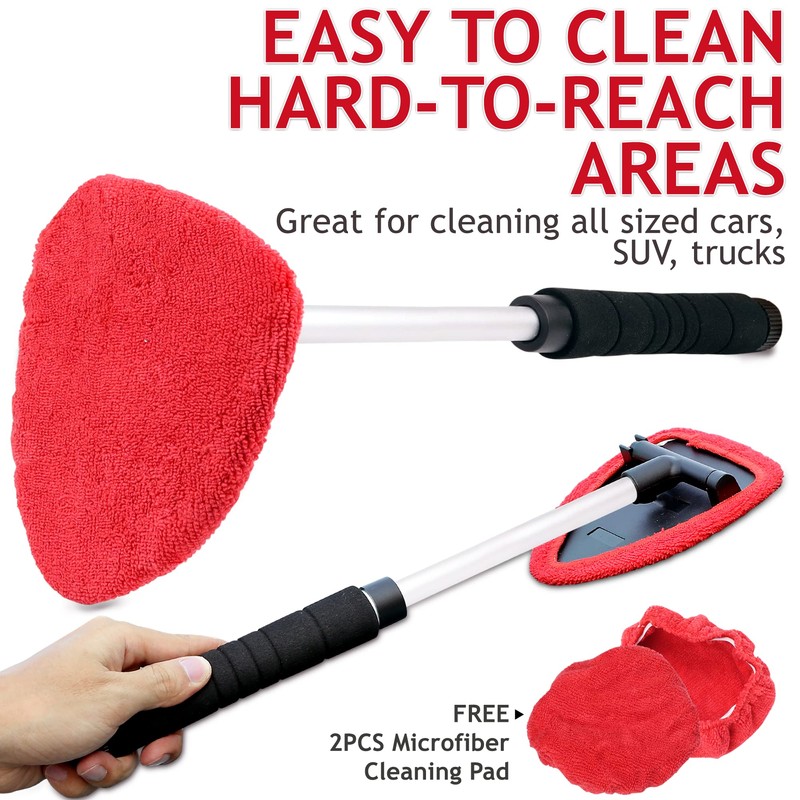 TAKAVU Windshield Window Cleaner Tool, Extendable Long-Reach Handle, Unique Pivoting