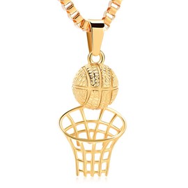 XSMZB Basketball Hoop Cremation Jewelry for Ashes Stainless Steel Pendant Locket Keepsake Memorial Urn Necklace for Women Men (Gold)