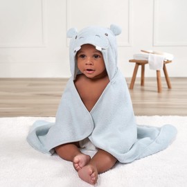 Just Born Character Hooded Towel – Soft & Absorbent Baby Bath Towel, Cozy & Gentle on Skin, Adorable Design - Blue