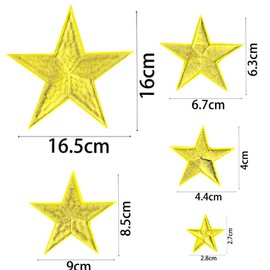 HHWRT Gold Star Patches, 32 Pcs Embroidered Applique Stars, Hat, Clothes, Coats, Decorative Patches, Vintage Patch Fabric Patch, 5 Star Embroidered Patches Sew for DIY Craft Clothing Repair