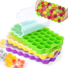 MOSOTECH Ice Cube Tray, Pack of 3, 37-Fold Ice Cube Mould, Stackable Ice Cube Tray with Lid, LFGB Certified and BPA Free