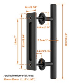 30 cm Door Handles Stainless Steel for Sliding Doors Wood Barn Door - 12 Inches / 30.48 cm Black Sliding Barn Wood Door Handle Door Pull Flush Handle