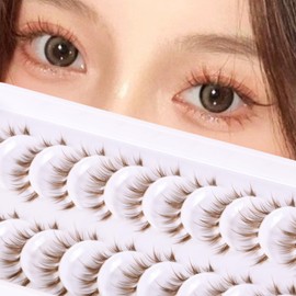 outopen 10 Pairs Brown Lashes Clear Band Brown Manga Lashes Japanese Anime Cosplay Brown Eyelashes Asian False Eyelashes Natural Look Like Individual Clusters(Brown Wispy 8-12mm)