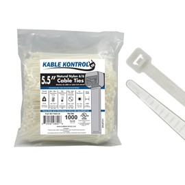 Kable Kontrol Natural Clear Zip Ties – 5.5” Inch Long – 18 Lbs Tensile Strength – 1000 Pcs/Pack | Multipurpose | Self-Locking Cable Management Wire Wraps