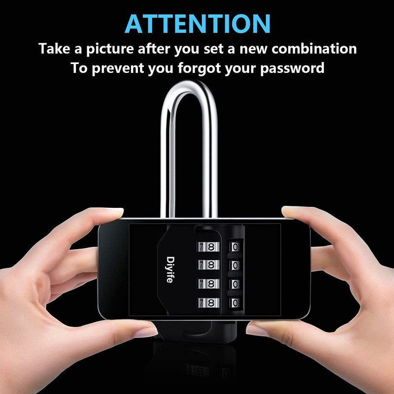 Combination Padlock, [2.6inch Long Shackle] Diyife 4 Digit Combination Lock,
