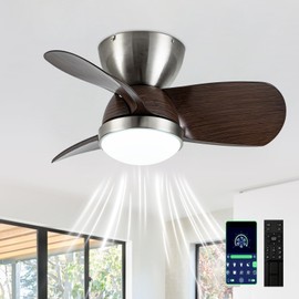 Glarmeres LED Ceiling Fan with Lights Vintage 24” Flush Mount Ceiling Fan with Remote Stepless Dimmable (3000K-6000K) 6 Wind Speeds Smart Low Profile Ceiling Fans for Bedroom, Kids Room, Dining Room